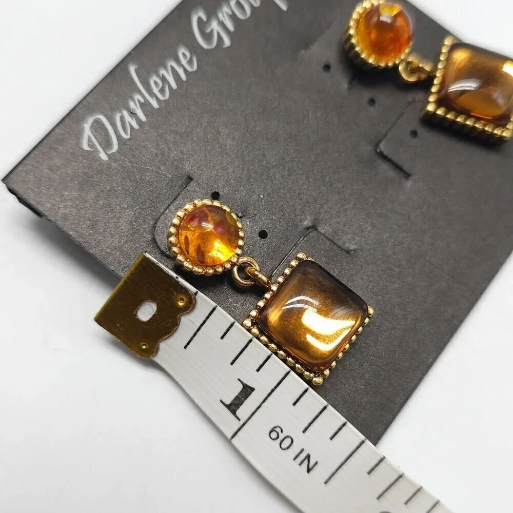 Darlene Group Gold Tone Drop Earrings With Amber Style Stones
